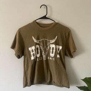 Social Culture Howdy Wild West Green Acid Wash Cropped Western T-Shirt size XS